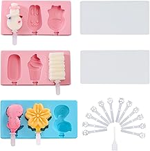 Qiicni Silicone Popsicle Molds &Cake Mold (3 Sets), Children's DIY Ice Cream Molds Toy, Reusable Easy Release Ice Pop Maker with 10 Reusable Handles for DIY Ice Cream Sticks