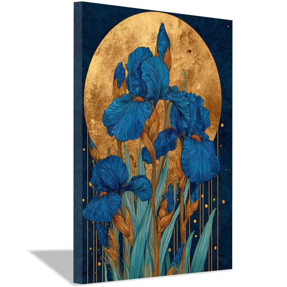 Hoqiu Multicolor Flower Posters Blue Irisees Moon Art Modern Canvas Wall Art, Decorative Paintings, Canvas Painting Wall Art For Home Decor.(Multicolor)-70X100cm Framed