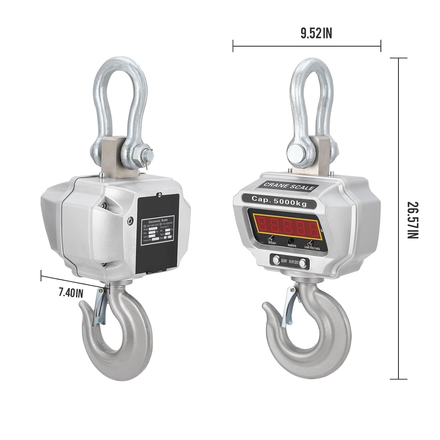 11000LB Digital Hanging Crane Scale with Remote & LED Display, Heavy Duty 3 Ton Industrial Electronic Scale with Cast Aluminum Case & Rechargeable Battery for Construction, Warehouse, Farm