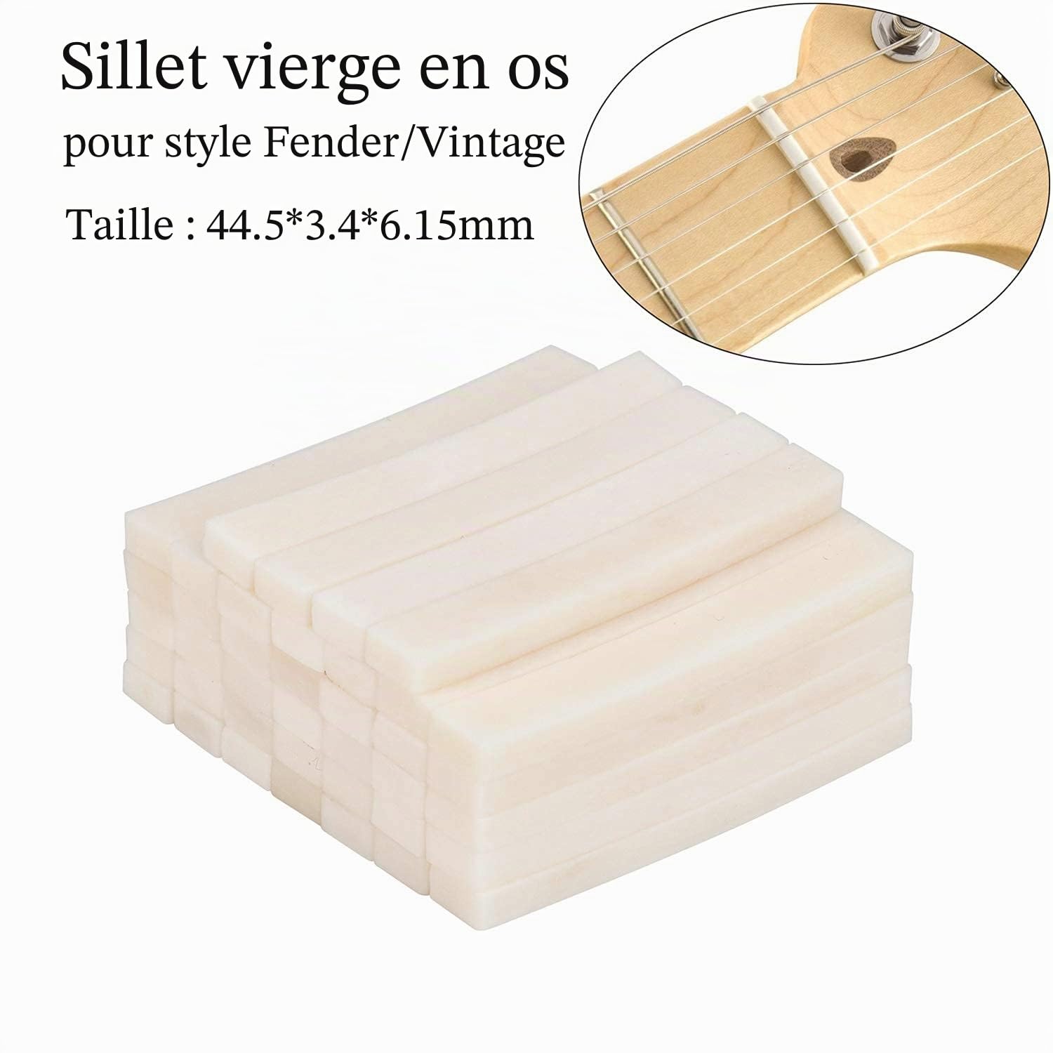 Alnicov Northwest Guitars Lot de 6 sillets en os pour guitare électrique Stratocaster Telecaster 44,5 mm