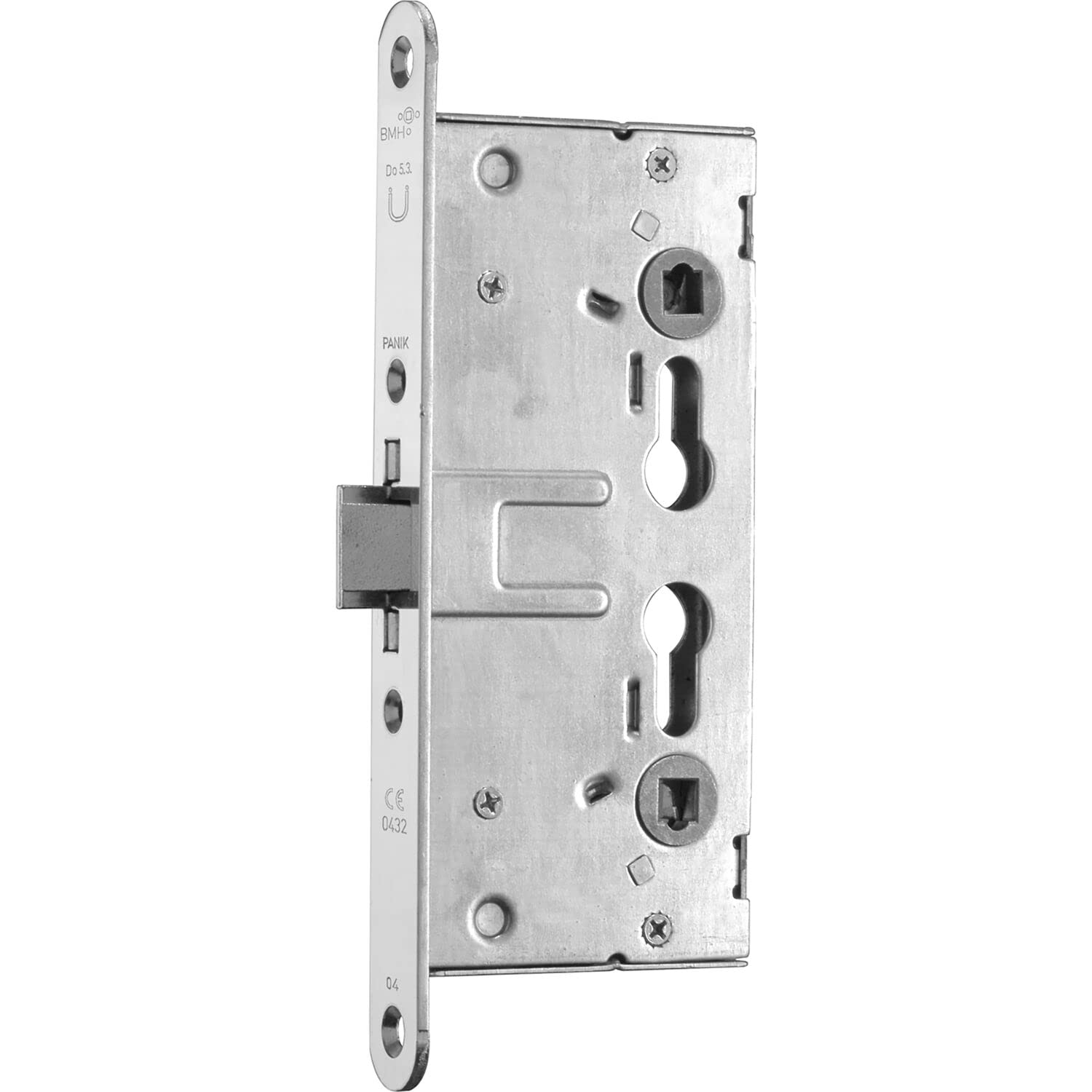 BMH 1758.00007 DM65 PZ72 Serrure de porte d'évasion universelle à 1 vantail 24 mm sans trous de rosette, acier inoxydable 1758 Argenté