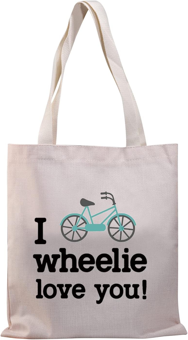 Cycling Gift Cyclist Gifts for Women Mountain Bike Lover Tote Bag Bicyclists Gift for Rider (I Wheelie Love You TGU)