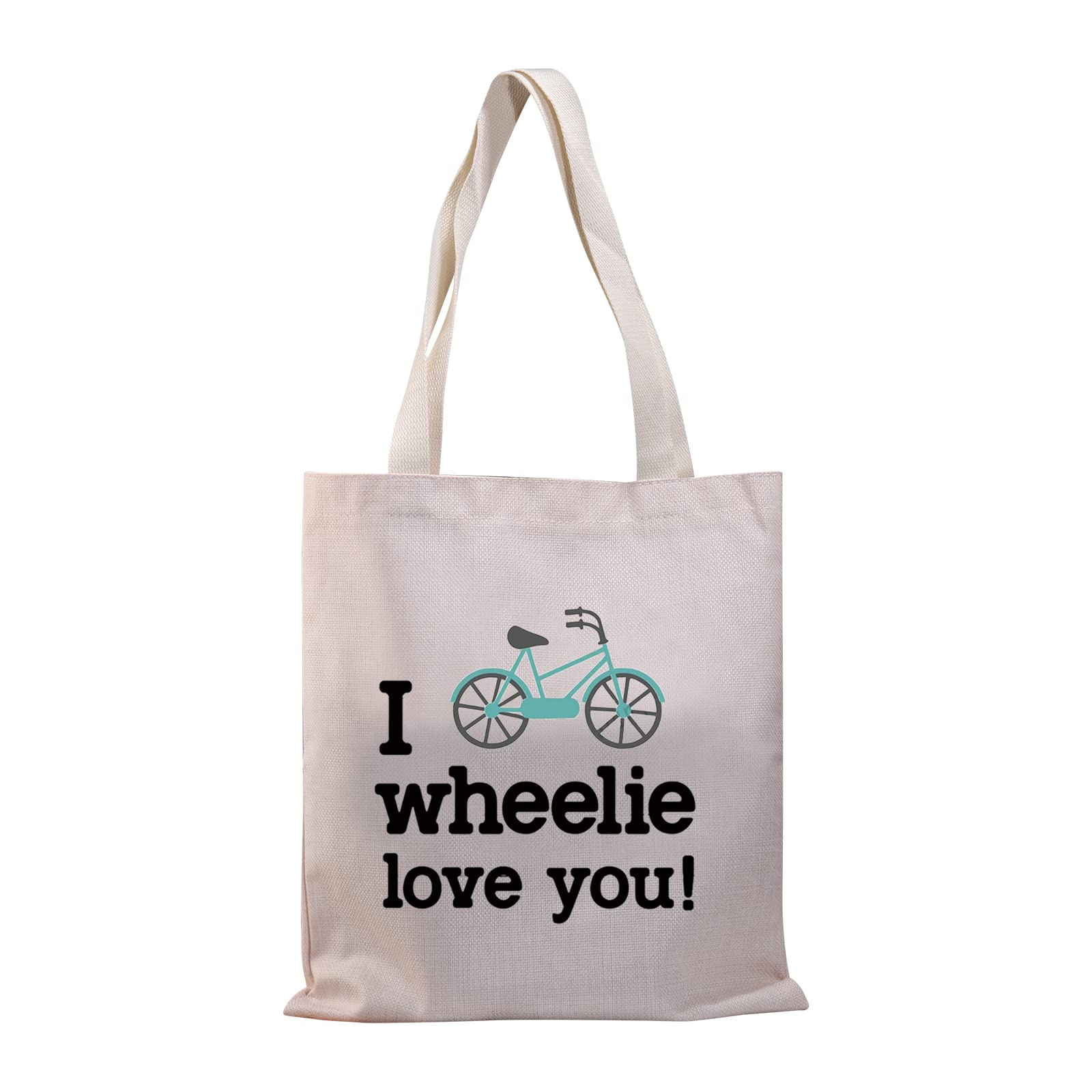 Cycling Gift Cyclist Gifts for Women Mountain Bike Lover Tote Bag Bicyclists Gift for Rider (I Wheelie Love You TGU)