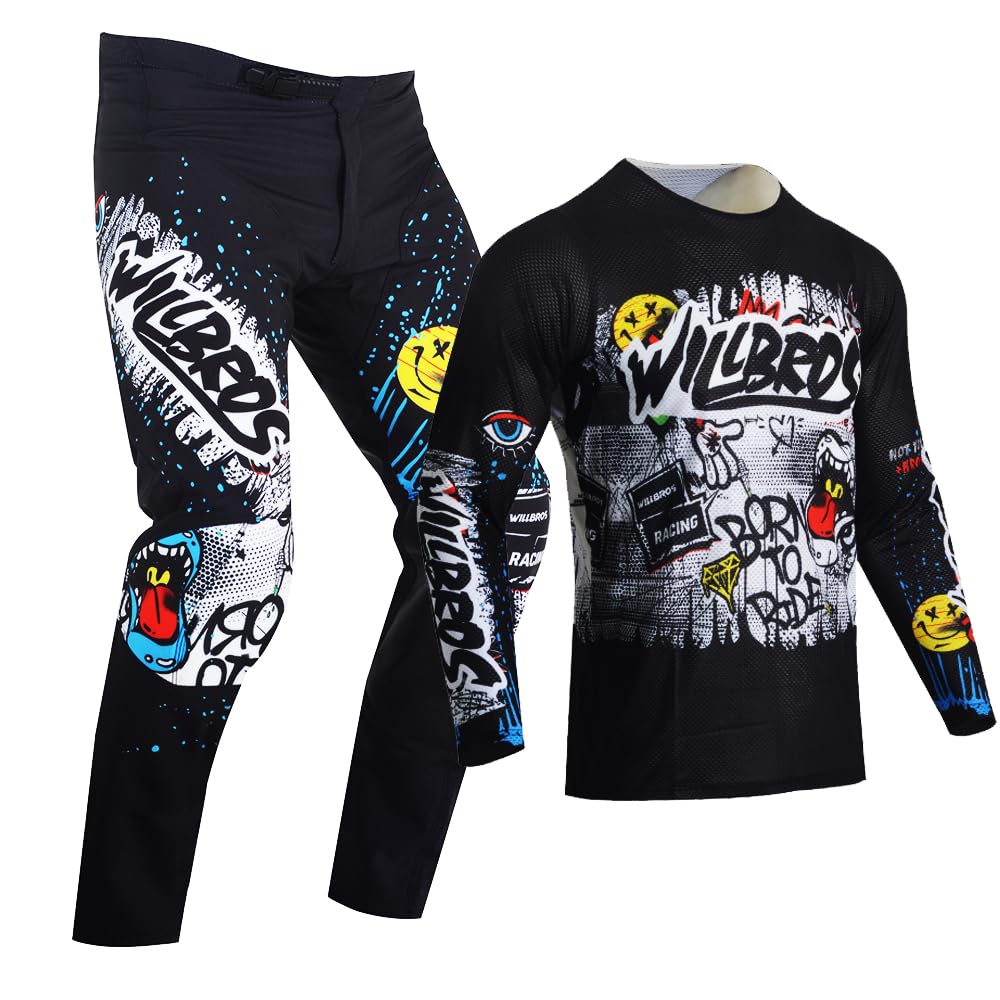 Giovani Completo Maglia e Pantaloni da Motocross e MX BMX Enduro MTB Moto Quad Fuoristrada Corse Bambini Ragazzi Ragazze