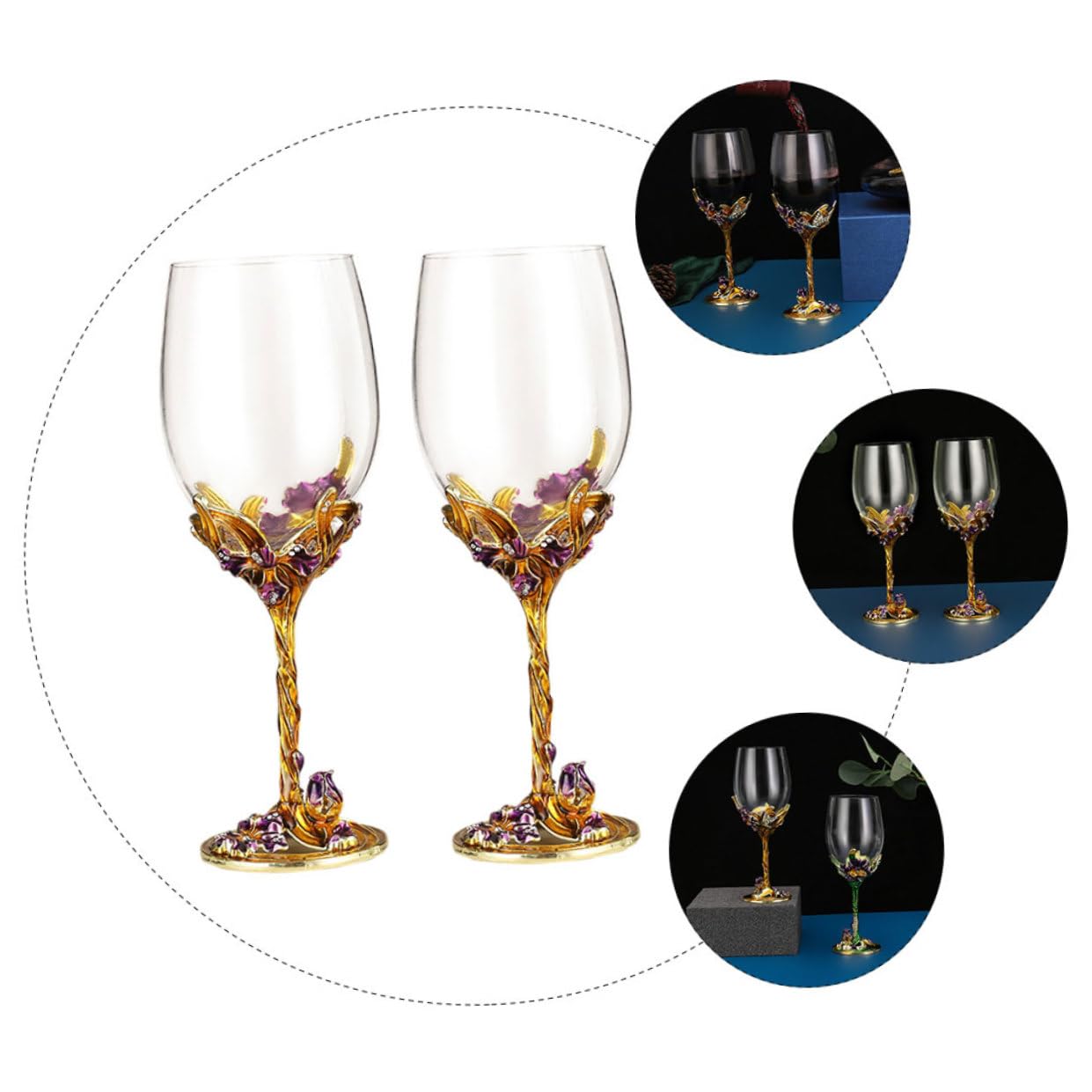 STOBAZA Lot de 2 Verres à Whisky en Verre Cristal Émail Doré Coupe à Whisky 250 Ml Accessoires de Mariage Usage Intérieur et Extérieur pour Réception et Présent