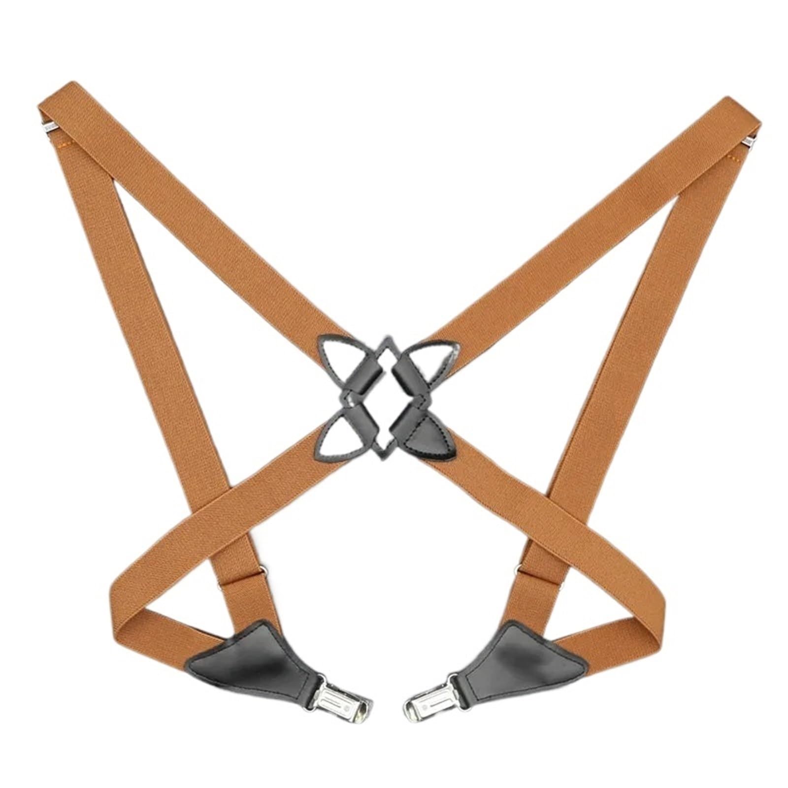 UJEDFHV Men's Braces Vintage Suspenders For Adult Women Men 2.5cm Wide Cross-Over Back 2 Side Clips Adjustable Elastic Trouser Brace Straps(Camel)