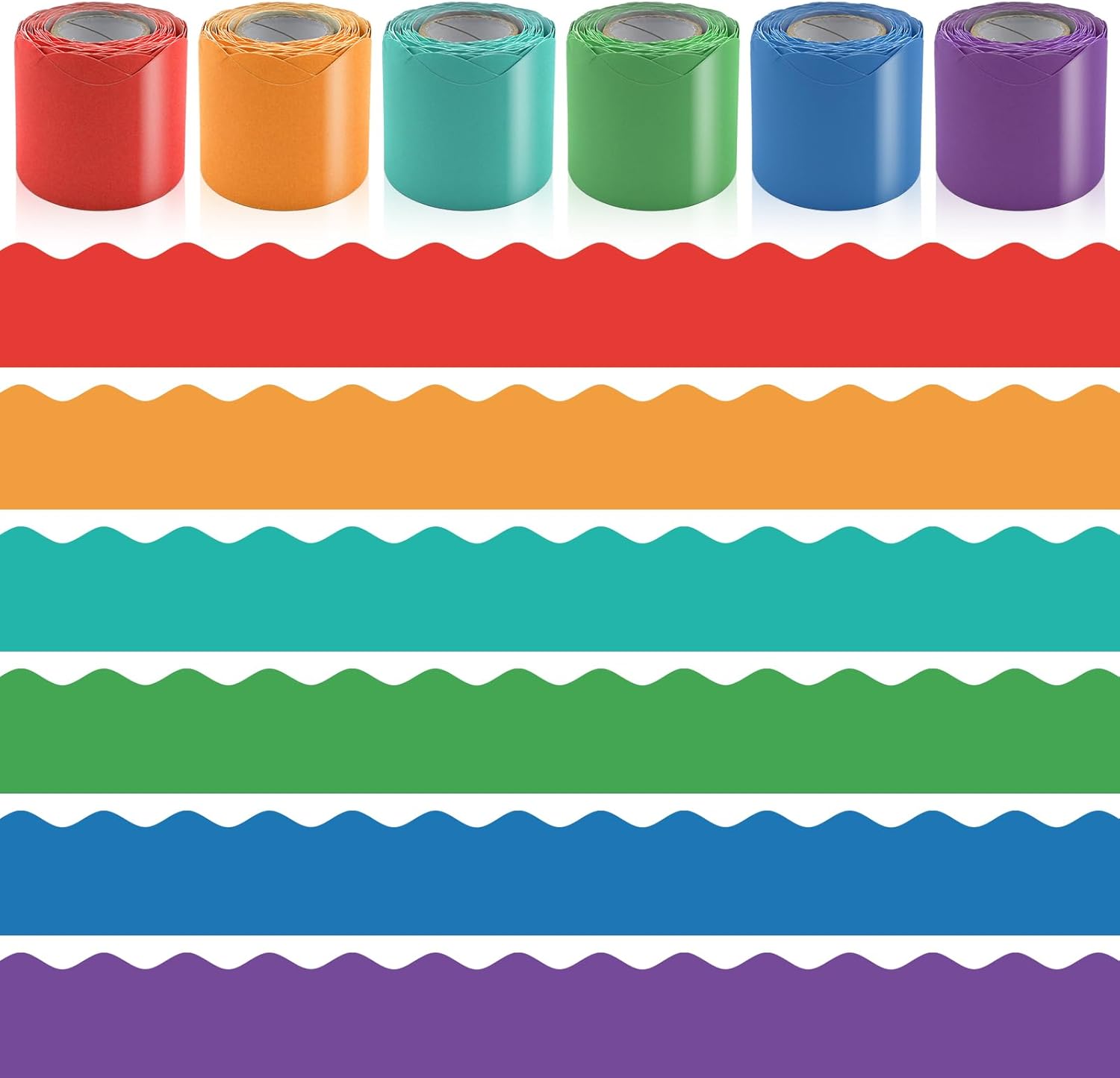 6 Rolls 196.8 Ft Bulletin Board Borders - Bright Classroom Borders for Scalloped Bulletin Board Trim - Colorful Teacher Border for School, Classroom, Office, Poster, Home & Party Decorations
