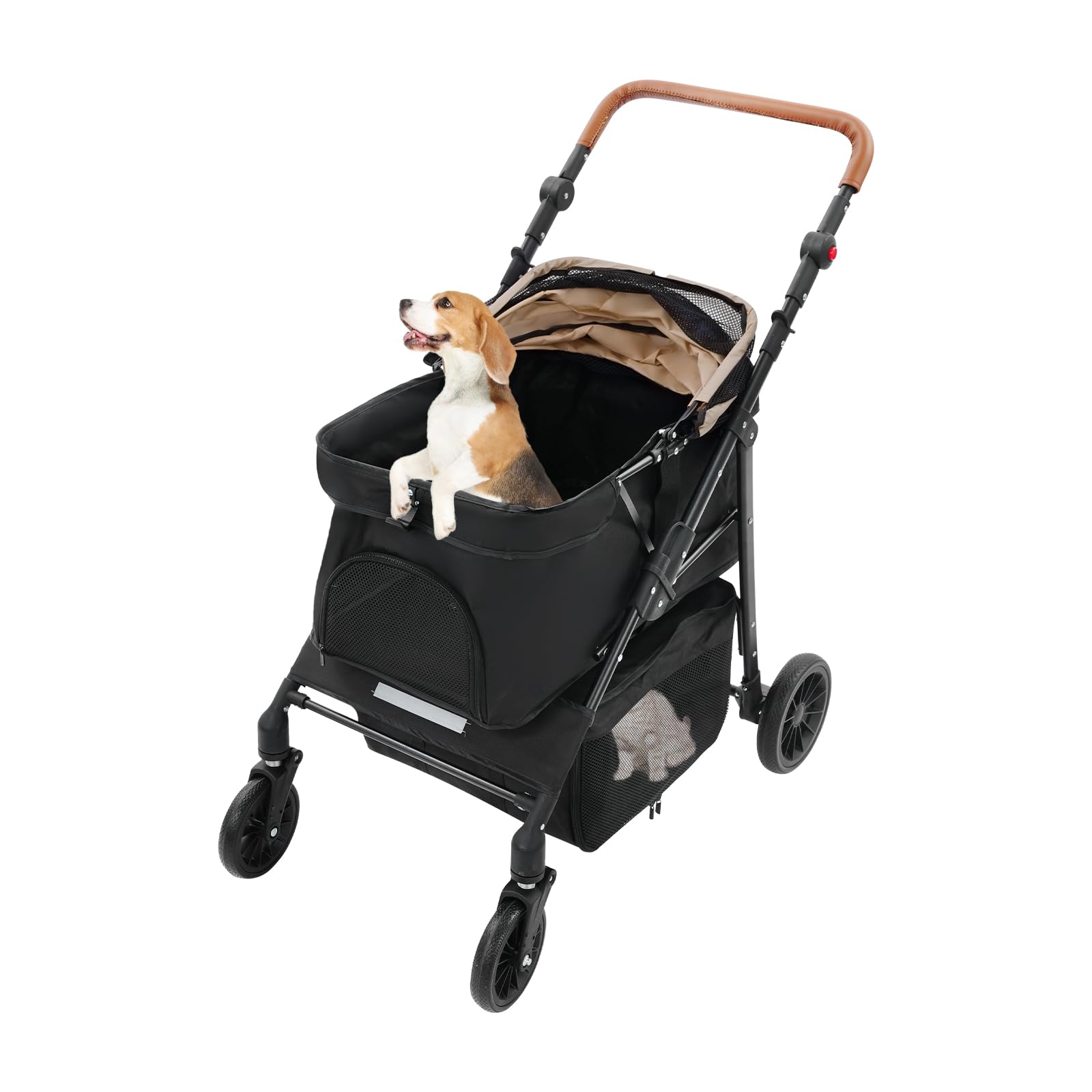 Carrito para mascotas de doble nivel, capacidad de carga de 15 kg, para perros pequeños y medianos y gatos, 2 niveles, plegable, con ventana de malla y bandas reflectantes, carrito para gatos