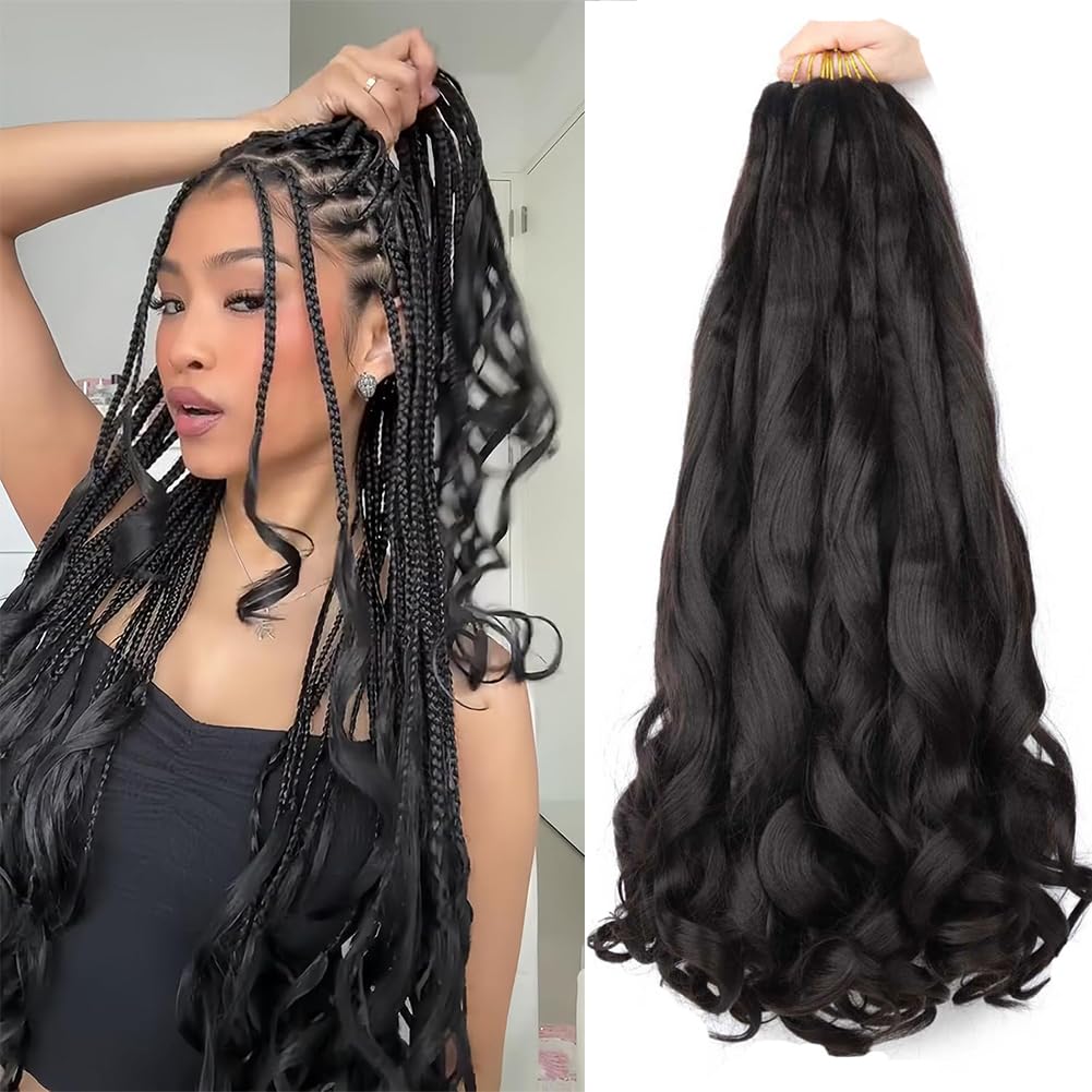 Black French Curl Braiding Hair 24 Inch Soft Black French Curly Braid Pre Stretched Loose Wave Bouncy Braiding Hair 75g/pack
