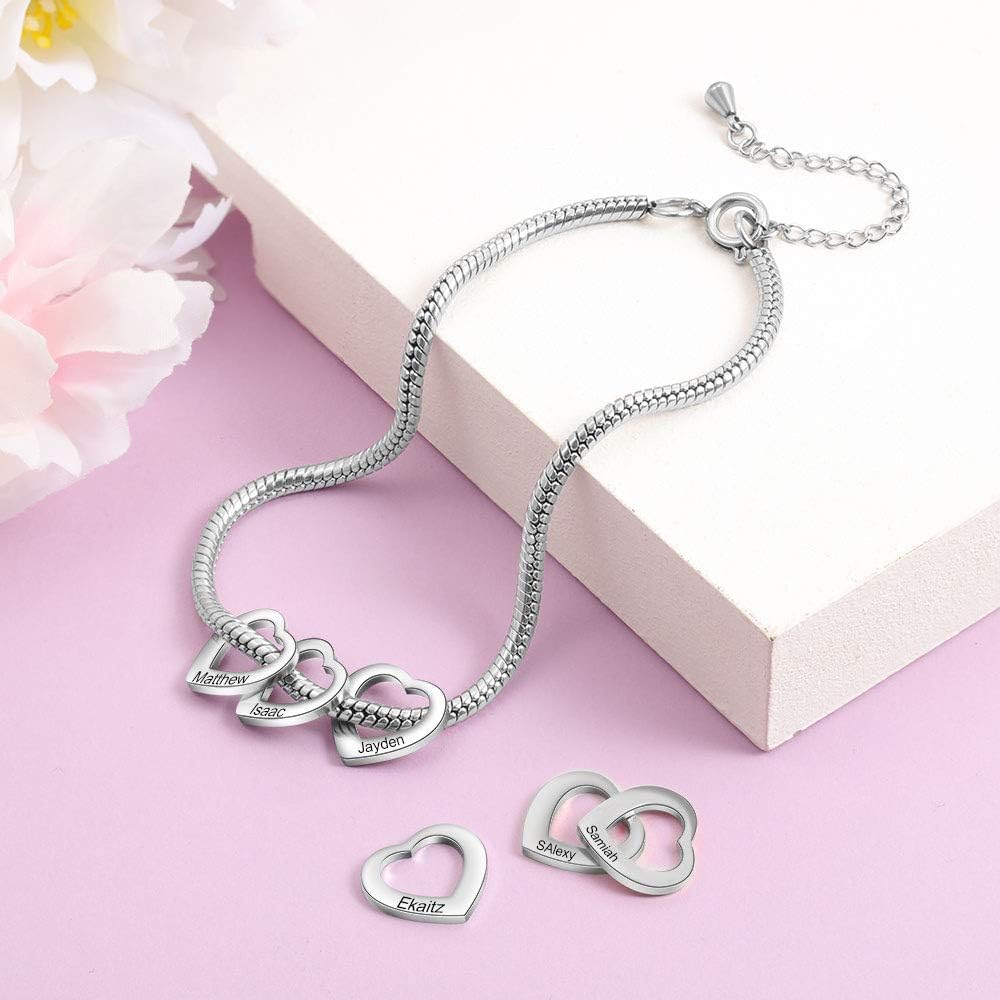 Personalized Charms Anklet for Women Inspirational Heart Anklet, Engraved 1-8 Names Anklet Bracelet, Adjustable Anklet for Mom Grandma