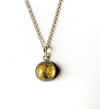 Amazon Canoha 本物のミモザを閉じ込めたラウンド ネックレス 手作り ハンドメイド アクセサリー ボタニカル 女子会 ネックレス 通販