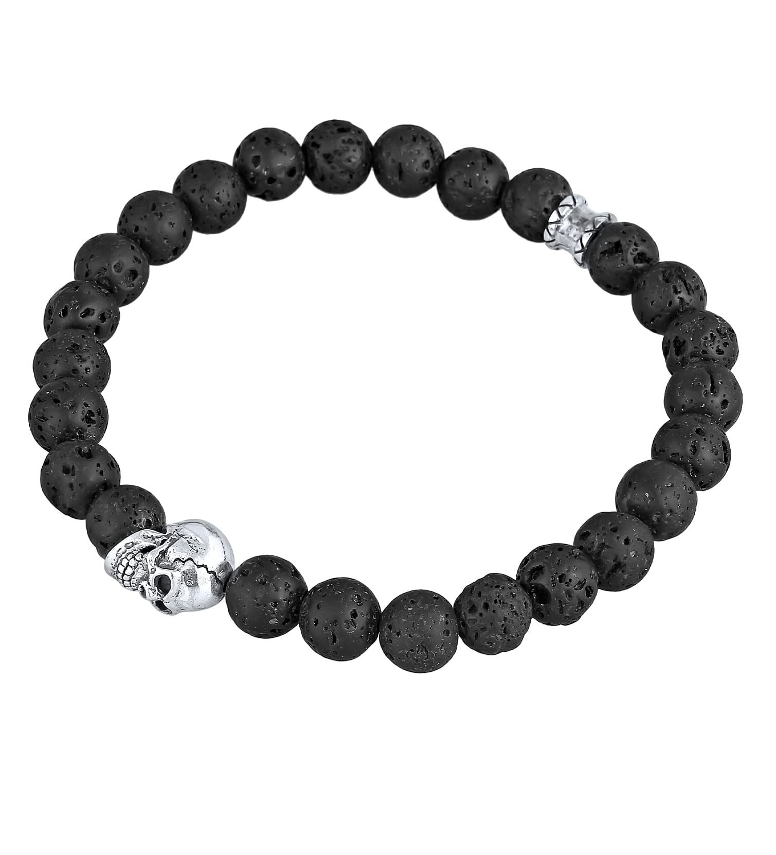 Kuzzoi Herren Armband mit Lava Stein Perlen 925 Silber Totenkopf Bead
