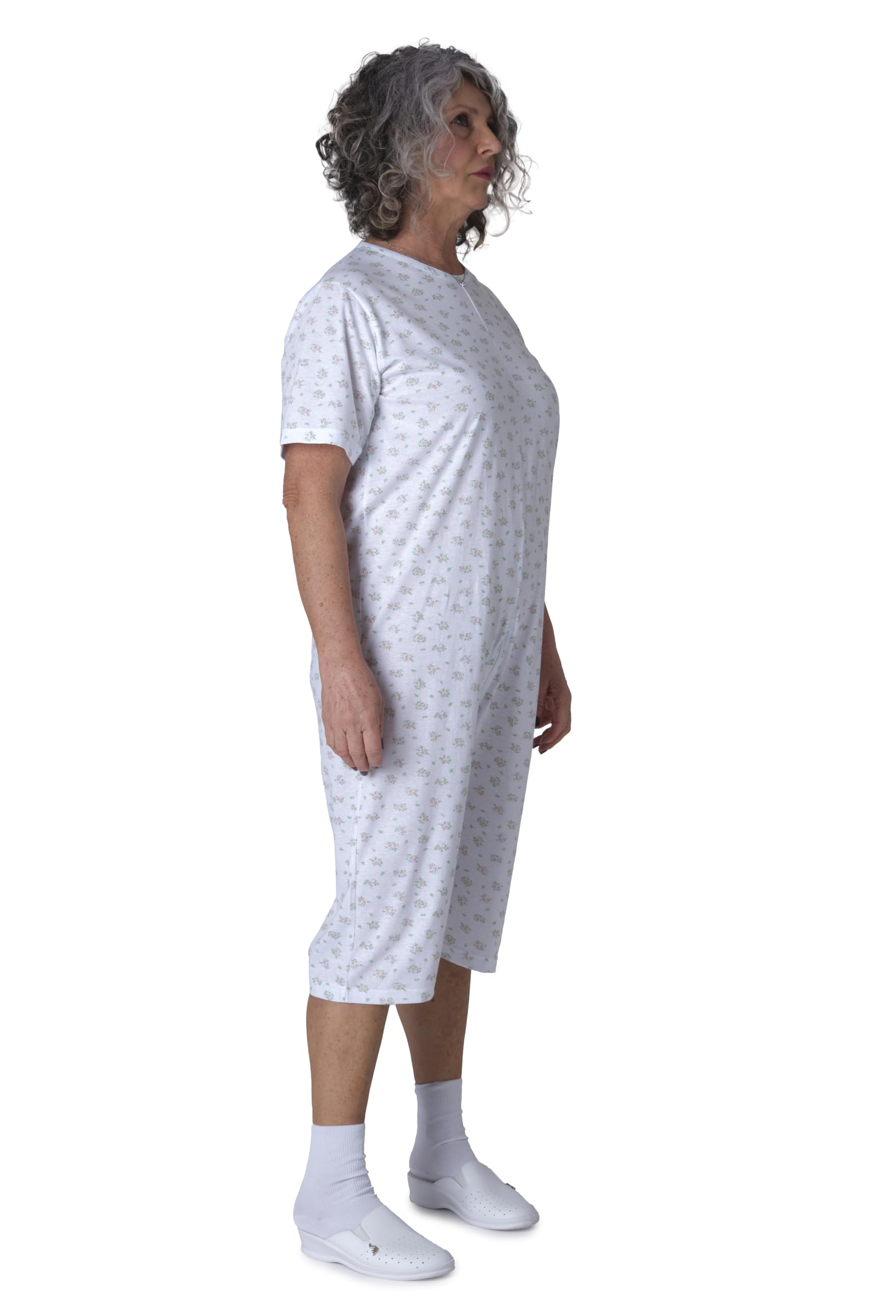 FERRUCCI COMFORT Pijama Sanitario Cuello Redondo Manga Corta Pantalón Corto - 9017 MC PC - Para Mayores, Incontinencia, Alzheimer, Demencia, 100% Algodón Ligero