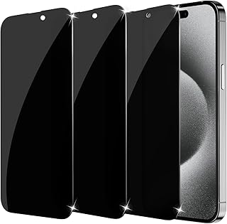 3 Pack Privacy Screen Protector for iPhone 15 Pro max/15 Plus 6.7 inch, Sensor Protection, Dynamic Island Compatible, 9H Anti Spy Private Tempered Glass Film, Anti-Scratch, Case Friendly, Easy Installation, Bubble Free