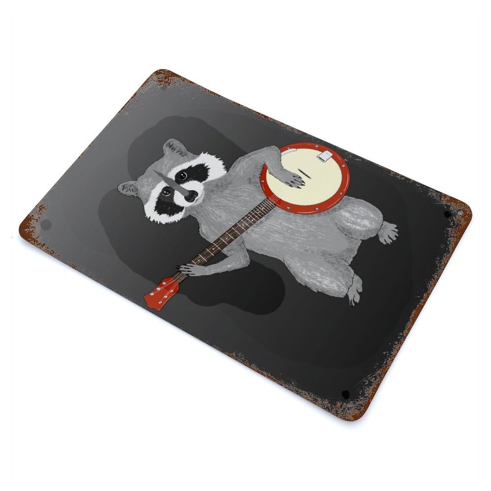 Racoon Playing The Banjo Vintage Rust Metal Sign 11.8"x7.9", Shabby Chic Decor for Garage, Pub Or Kitchen
