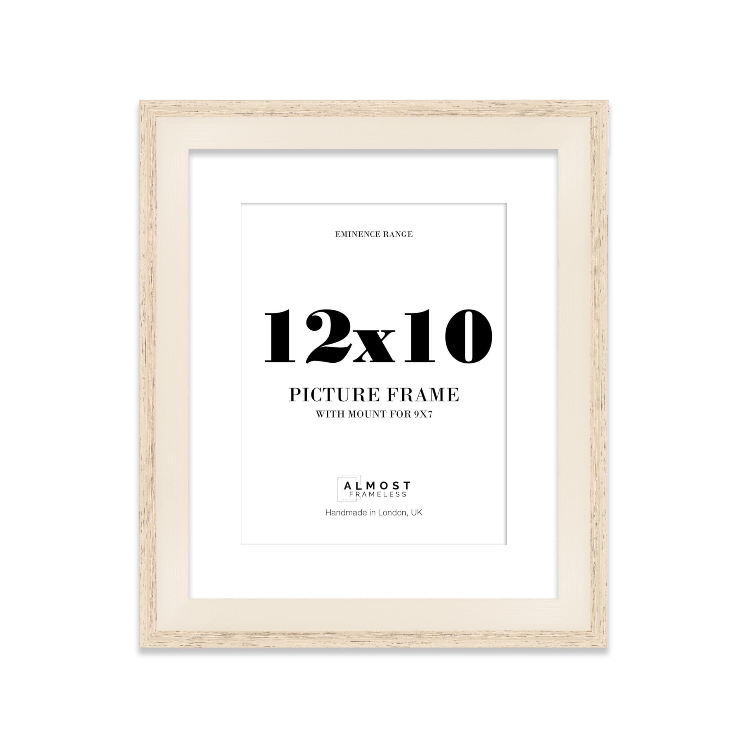 12x10" Oak Picture Frame with 9x7" Mount - Shabby Chic Photo Frame with Distressed Finish, Wall Hooks and Kickstand, 32mm Edge - 1 Pack
