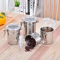 Vista 2 de Foraineam Juego de 4 recipientes herméticos de acero inoxidable con tapa arílica transparente y abrazadera de bloqueo, recipientes de almacenamiento