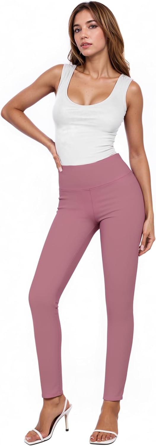 Hybrid & Company Women Stretch Skinny Dress Pants Nylon Ponte Pull On Office Leggings Trousers Large 1073t-dark Rose