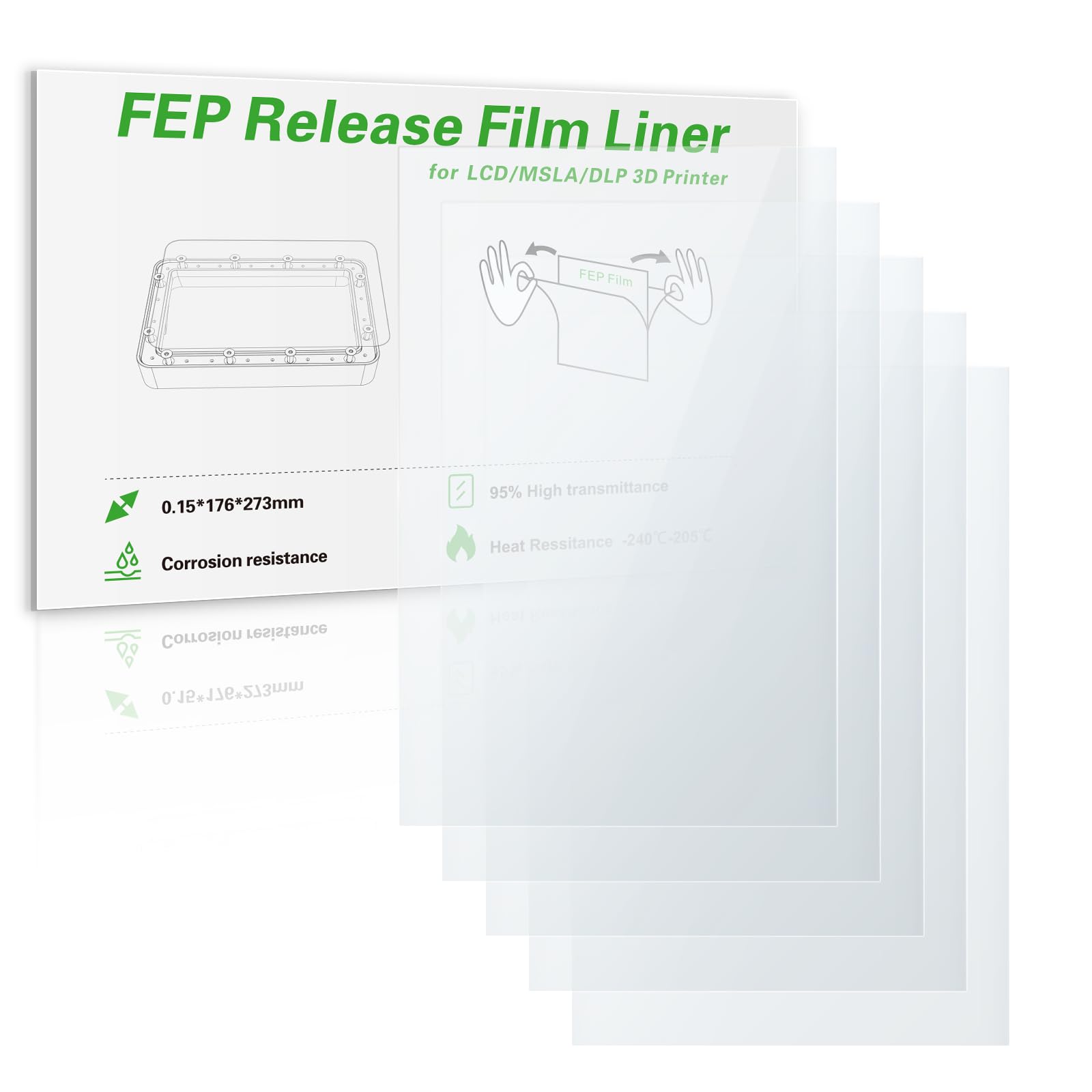 5 szt. folii Saturn 4 Ultra FEP Release Liner 273x176x0,15mm, 5 szt. 95% przepuszczalności światła FEP kompatybilna z Elegoo Saturn 2/3/4/4 Ultra/4 Ultra 16K LCD MSLA DLP żywica drukarki 3D
