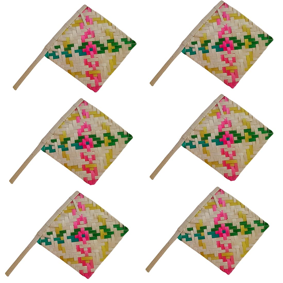 Bamboo Handicraft handmade Natural Hand Fan Pankha Bena for Natural Cool Air Set of 6 (multicolor)