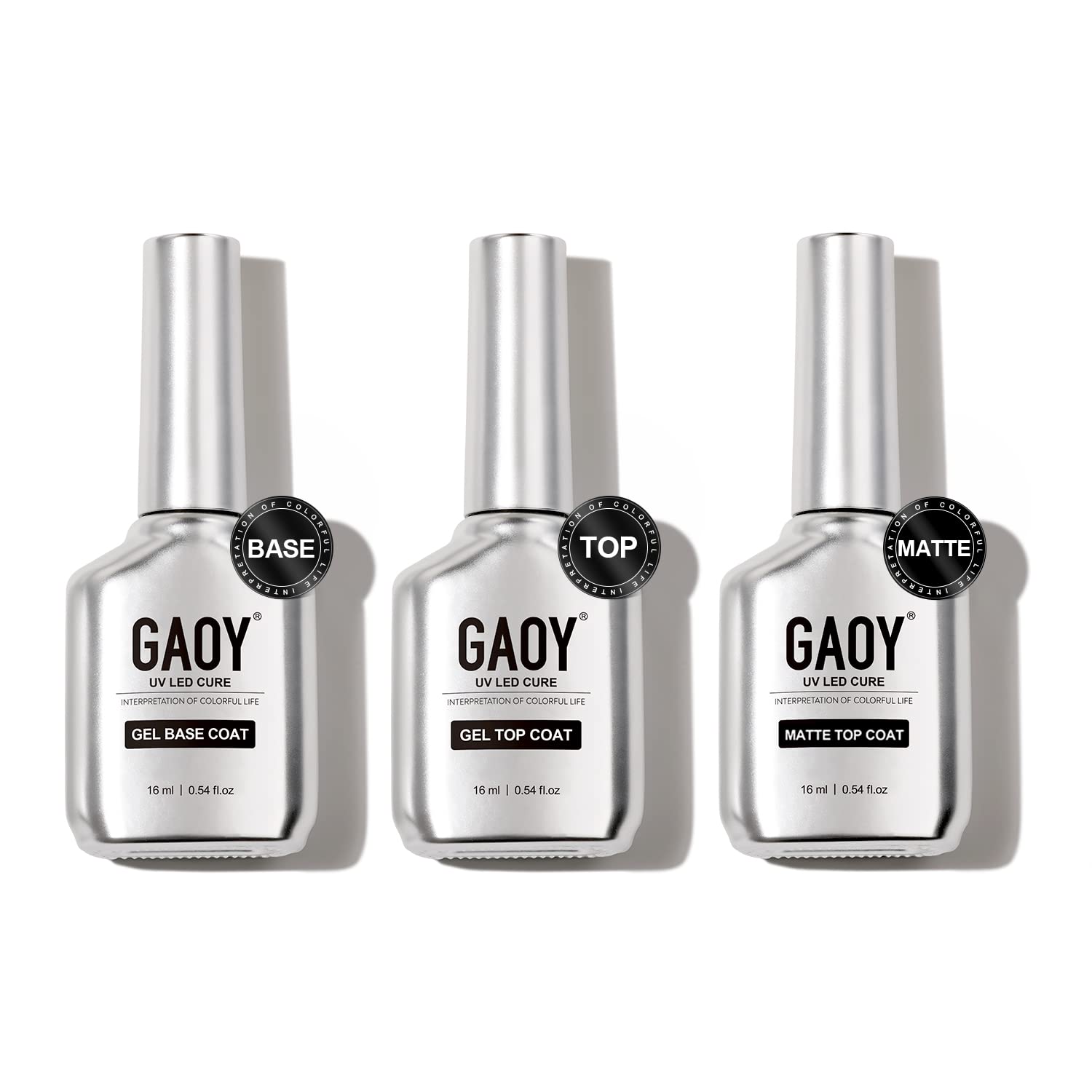 GAOY 16ml 3 Pcs Gel Top Coat, Base Coat and Matte Top Coat