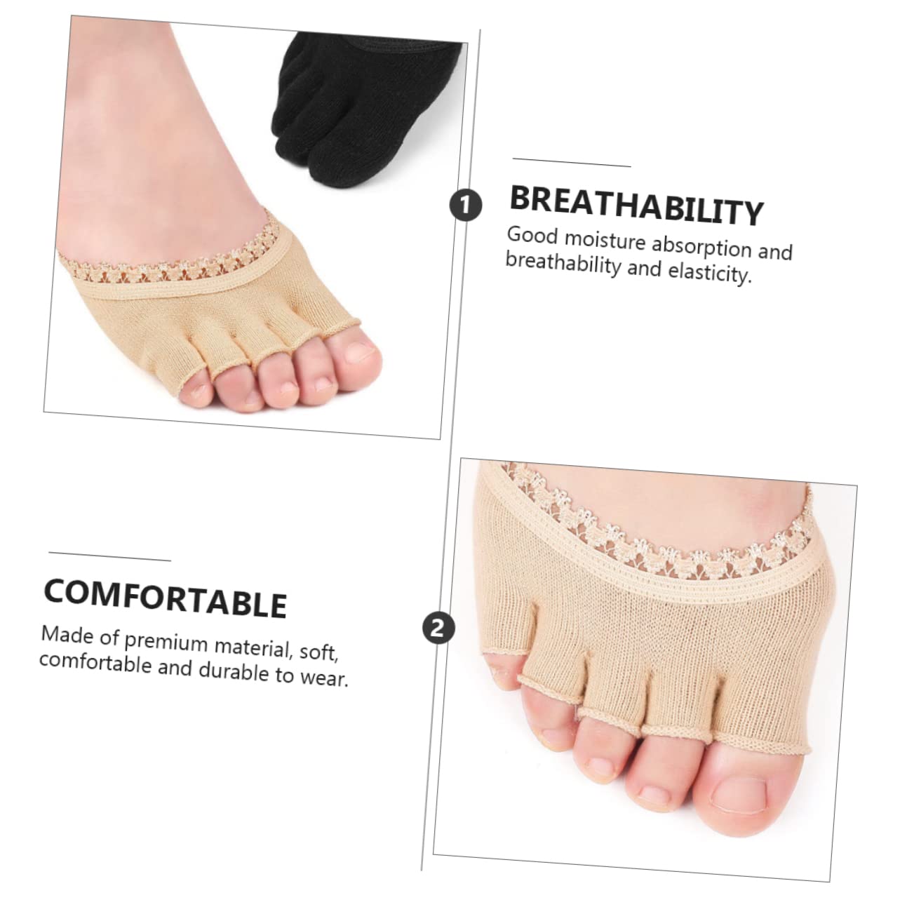 PACKOVE 2pairs Half Palm Socks Invisible Forefoot Liner Socks Delicate Lace Design Comfortable Cushions for High Heels Breathable and Elastic Seasons