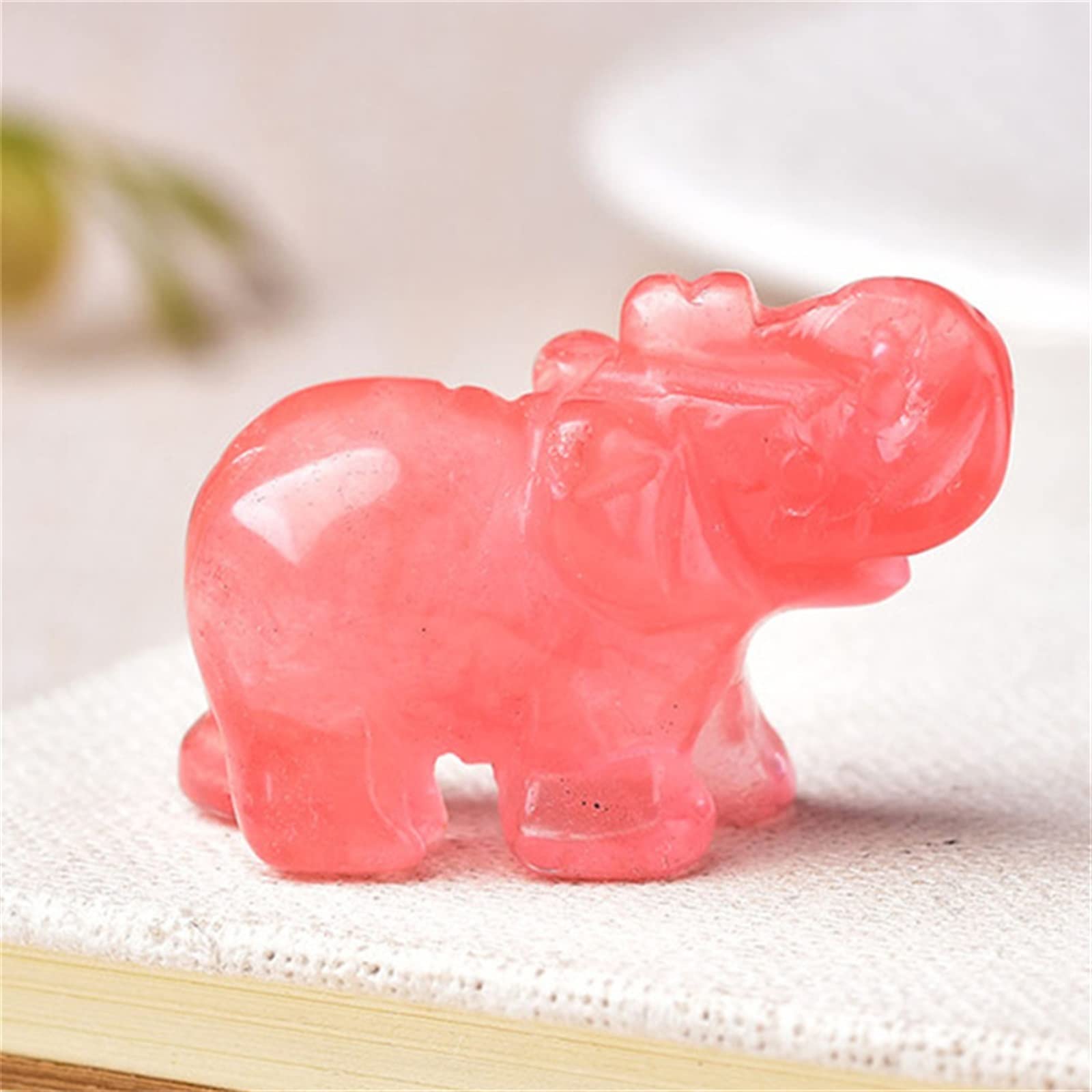 Figura de Elefante de Jade Tallada Hecha a Mano, Piedra Preciosa de Cristal Natural, Adornos de Buena Suerte FZUGEDRLI (Color : Watermelon Red)