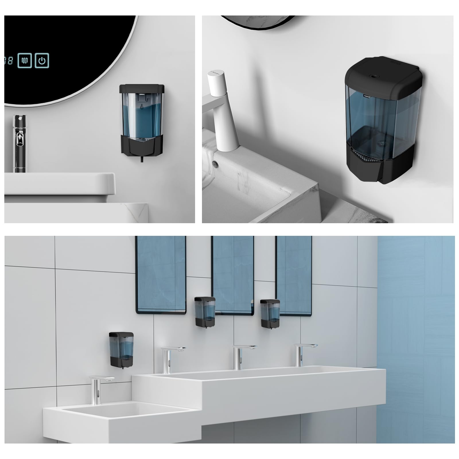 Dispensador de jabón de 600 ml, montaje en pared, sin taladro, dispensador manual de desinfectante de manos, dispensador de gel / líquido adhesivo para el hogar, centro comercial, hospital,