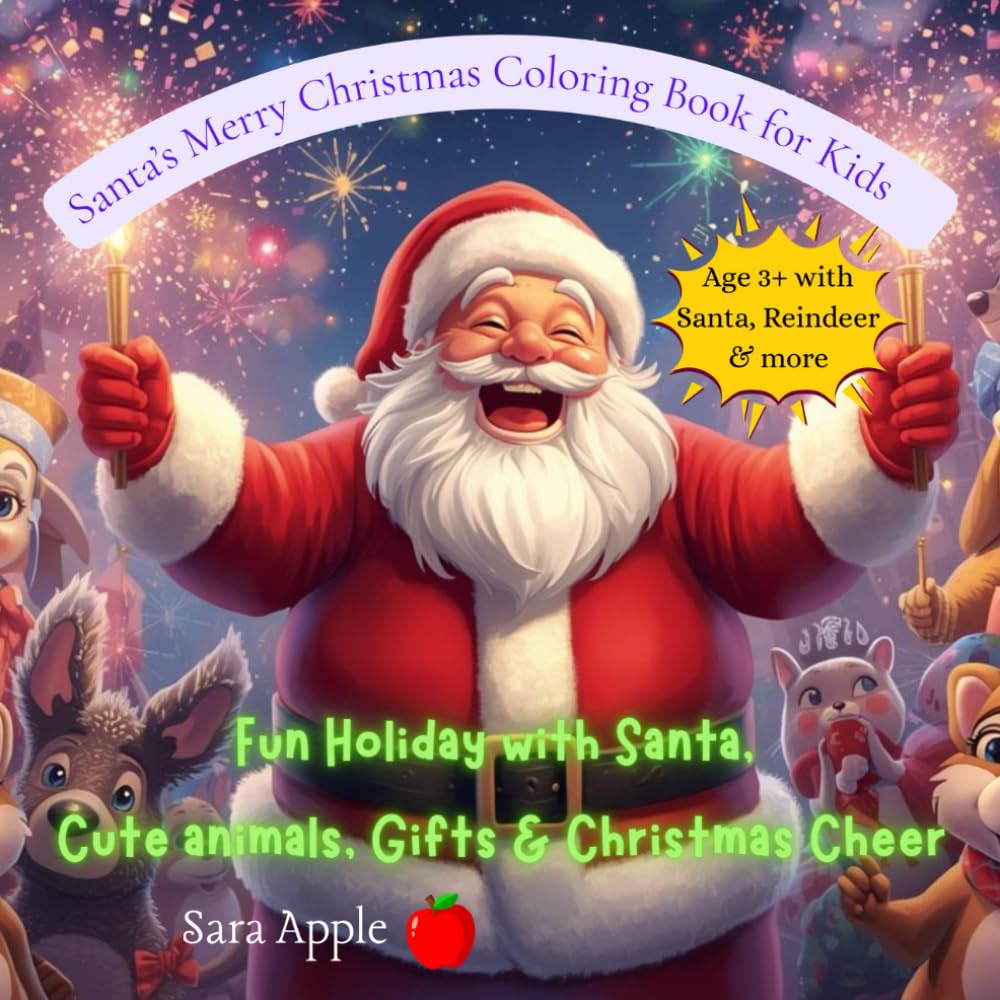 Santa’s Merry Christmas Coloring Book for Kids: Fun Holiday with Santa, Cute Animals, Gifts & Christmas Cheer