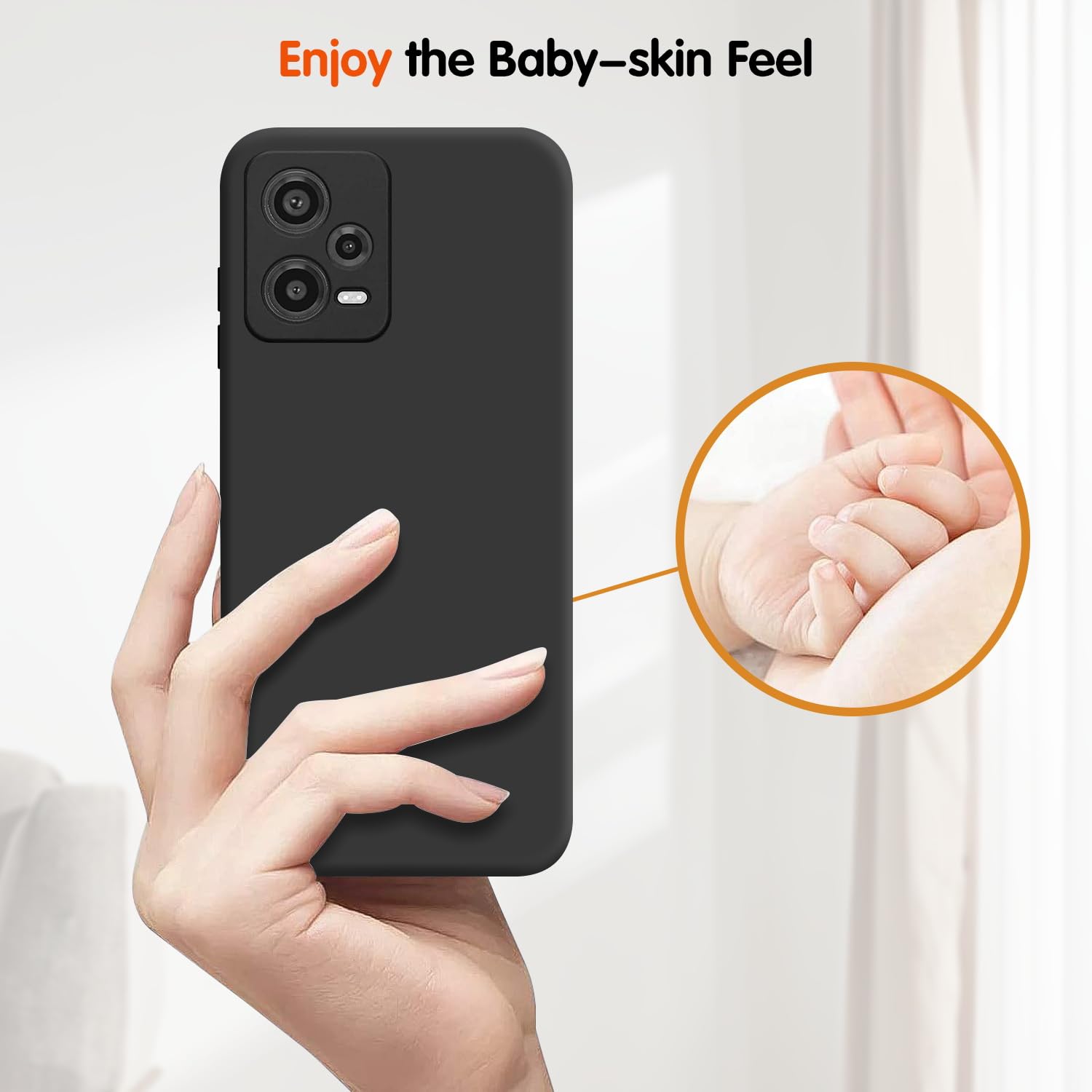 ESTH® Custodia Silicone Liquido per Xiaomi Poco X5 Pro/Redmi Note 12 Pro 5G con Protezione Anti-Germi e Fodera in Microfibra, Cover in Silicone a Antiurto 360°, Nero