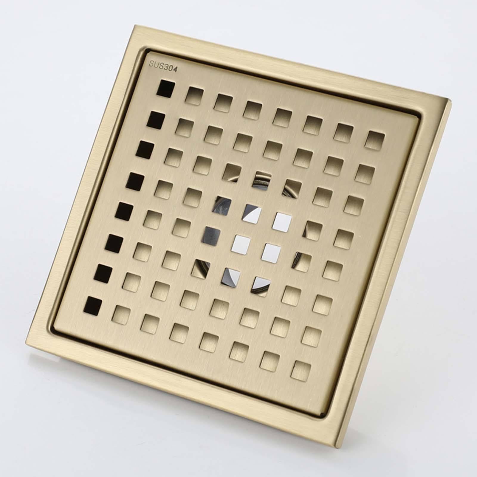 Desague Ducha Acero Inoxidable Desagüe de Suelo Oro Cepillado Sumidero Ducha Malla Piso Desagüe Ducha 150 * 150mm Canal de Ducha Moderno y Sencillo para Baño Cocina Aseo