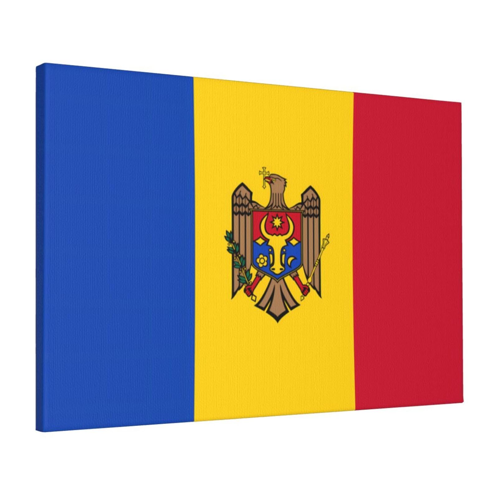 CNTDBU Flag of Moldova Canvas Wall Art 16x24 Inch-Large Modern Painting Print for Living Room, Framed Ready to Hang Artwork for Bedroom