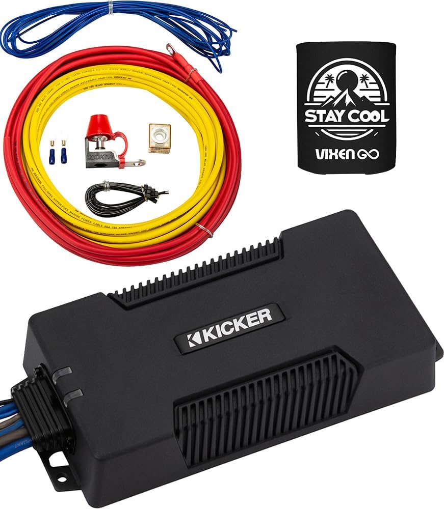 KICKER Amp and Wiring Kit Package of 2 Items 300W Mono PXA Series Marine Amplifier with 8AWG Power Wiring Kit - Boat Kit - 48PXA300.1 Amplifier & 47KMPK8 Wiring Kit