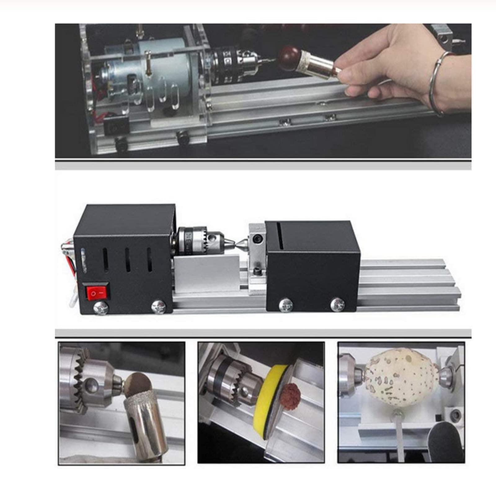 Mini máquina Herramienta de Torno CNC de 200 W, Mini máquina de Torno para Trabajar la Madera de sobremesa, fresadora de Torno de Madera para carpintería DIY, Juego de Herramientas rotativas para ta