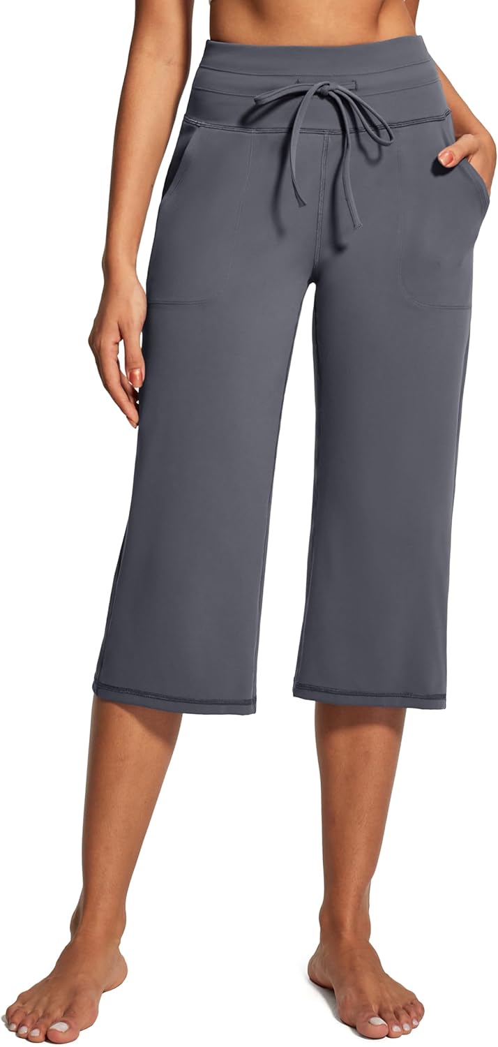 IUGA Capri Pants for Women Capris Wide Leg Pants Woman Yoga Pants with Pockets Loose Casual Work Flare Crop Pants