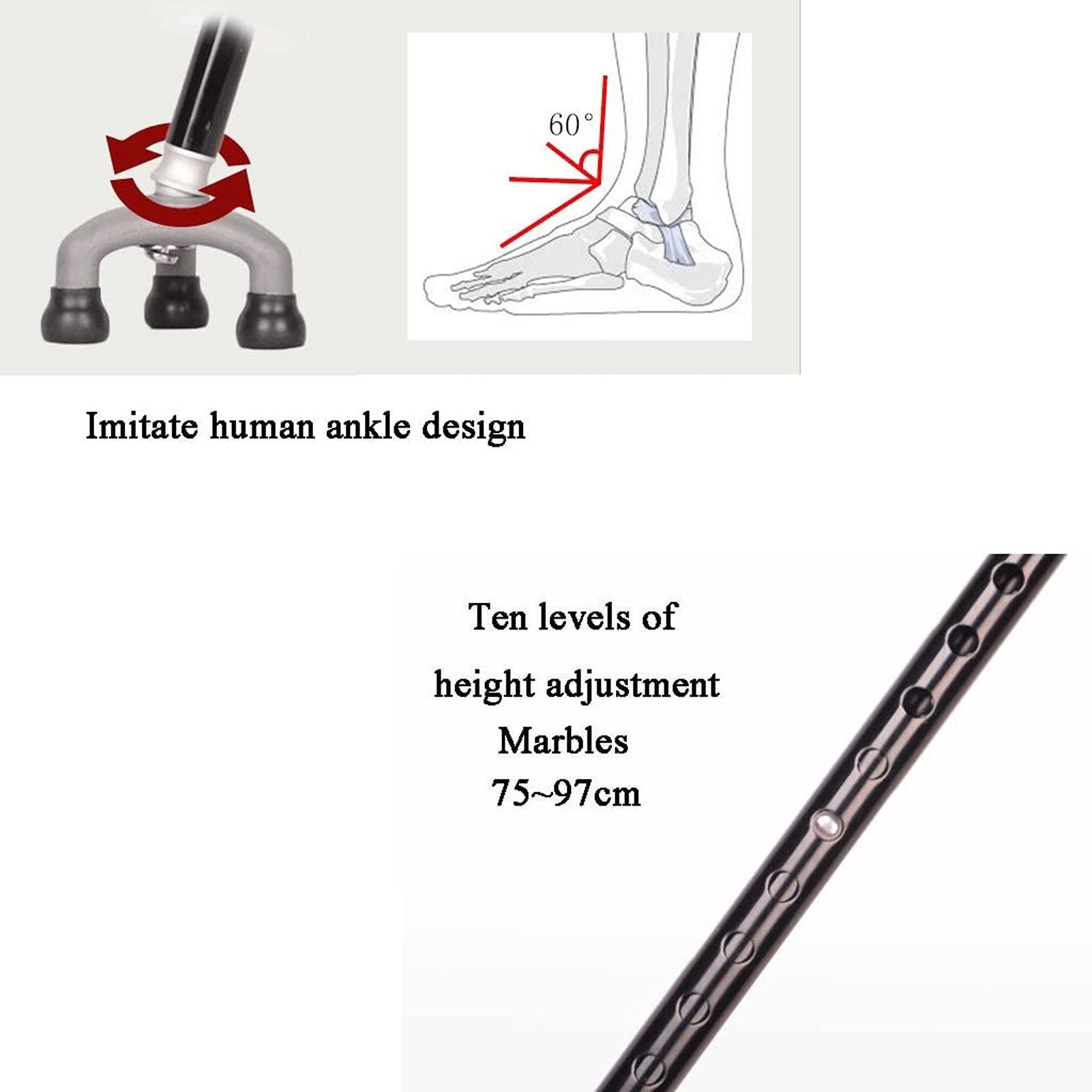 Cane plegable, bastón plegable ligero para hombres y mujeres, caminar bastón de bastón ajustable y duradero para viajes portátiles, equilibrio, equilibrio, ayuda de movilidad con mango ergonómico, cuá