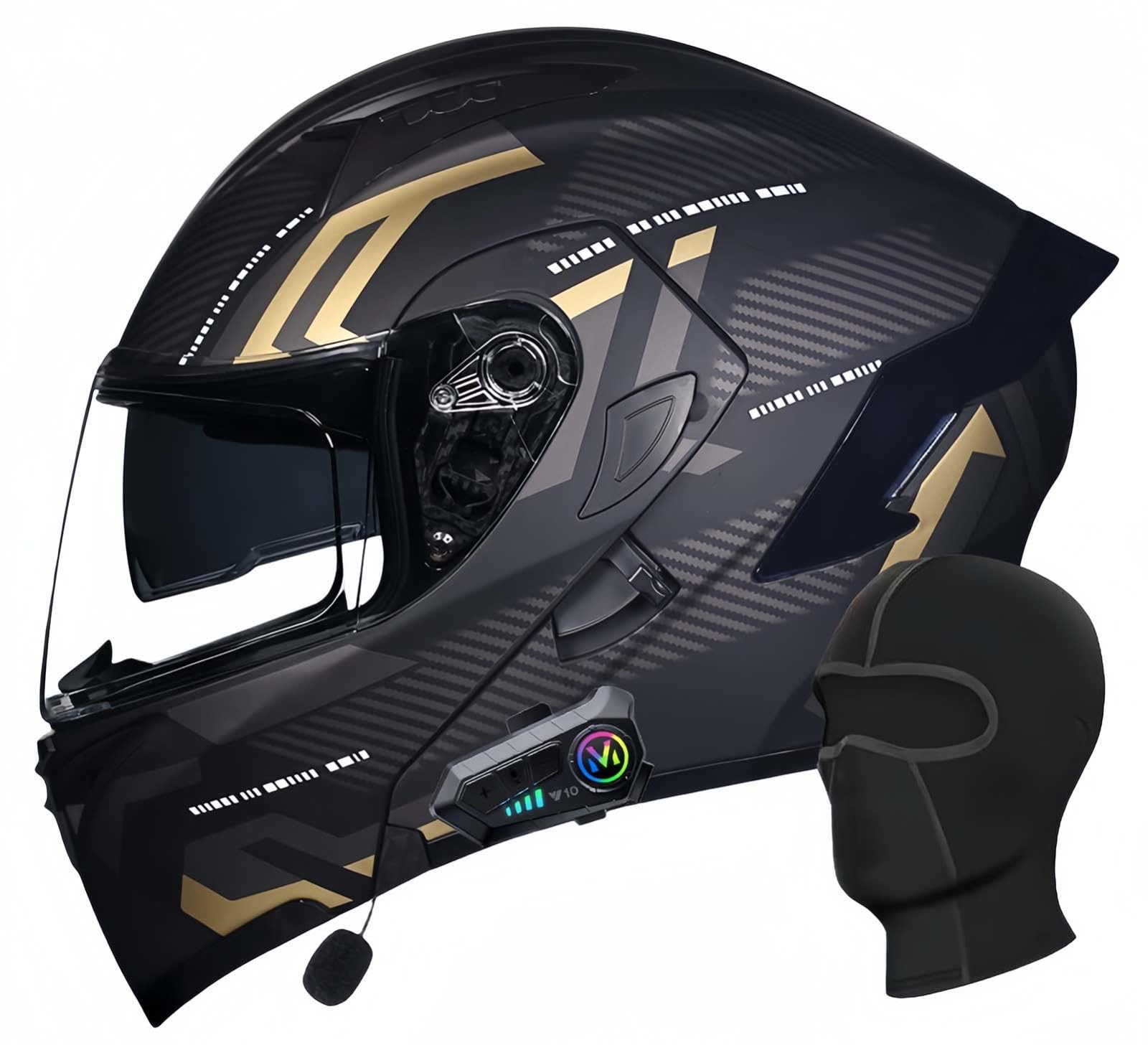 Kask szczękowy z podwójnym wizjerem, kask modułowy z maską na twarz, w zakres dostawy wchodzi kask motocyklowy z certyfikatem ECE, wyjmowana wyściółka wewnętrzna, z wbudowanym mikrofonem
