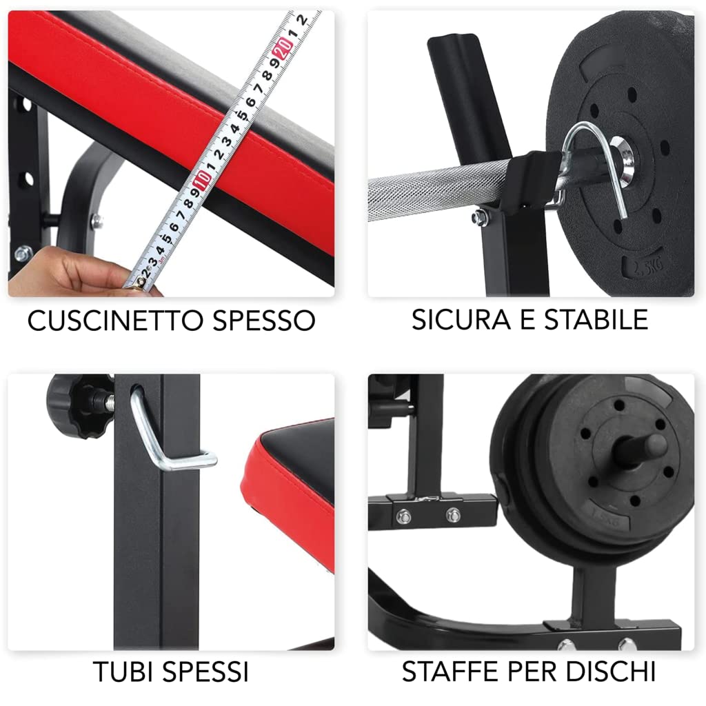FFitness Panca Pesi Pieghevole Multifunzione Palestra Pettorali con Supporto Bilanciere e Schienale Regolabile