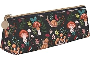 Mushroom, Snail, Butterfly & Flower Pattern Leather Pencil Case