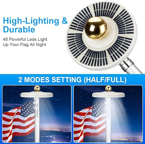 Miniatura 8 de BouPower Luz solar para mástil de bandera, 136 luces LED superbrillantes para exteriores, atardecer al amanecer, luz nocturna de bandera solar para