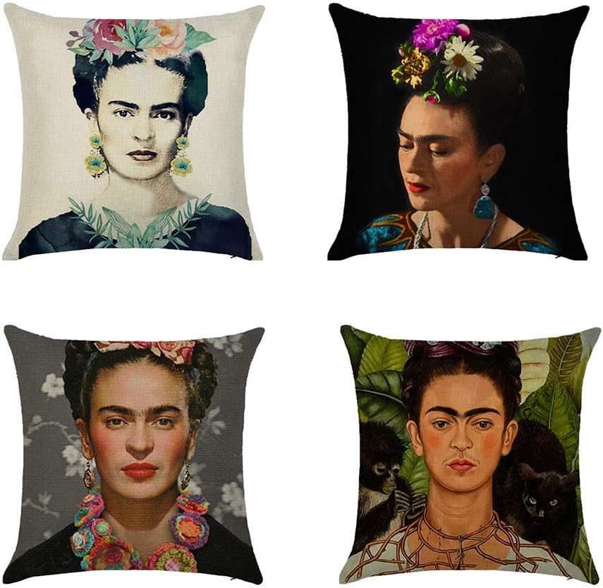 Ozar Throw Pillow Covers 4 Pack Self-portrait Linen Cushion Covers Sofa Car Home Decoration 18x18 Inch