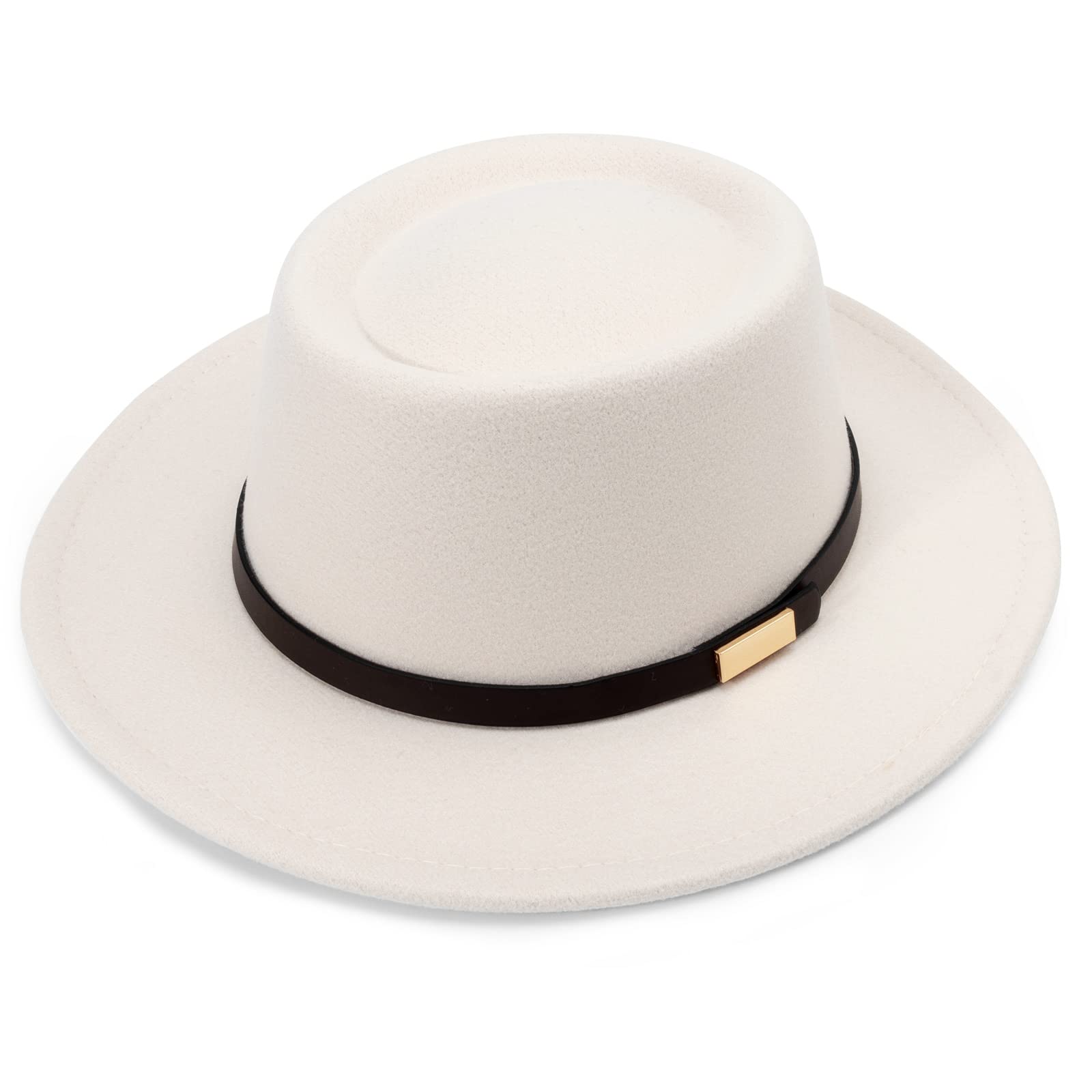 DRESHOW Wide Brim Hat Fedora for Women Belt Buckle Retro Panama Floppy Hat