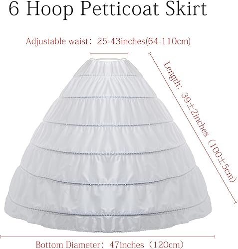Miniatura 5 de Enagua de 6 aros para mujer, falda de crinolina, longitud completa hasta el suelo, para vestido de boda, vestido de baile