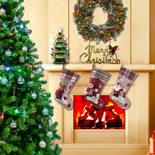 Sunnyglade 3Pcs 17.5" Christmas Stocking Classic Large Stockings Santa, Snowman, Reindeer Xmas Character For Family Holiday Christmas Party Decorations #TOP4