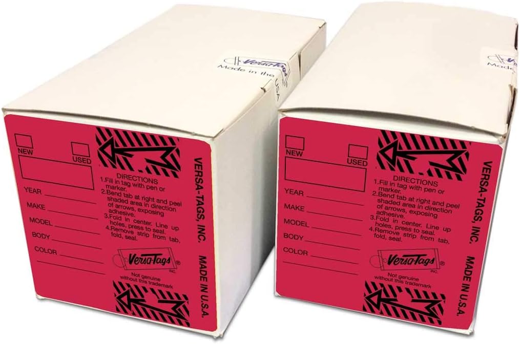 Genuine Versa-Tag Key Tags, Self-Protecting (2 Box Bundle) (250 per Box with Metal Rings - 500 Total) (2 Boxes of Red)
