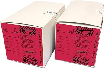 Genuine Versa-Tag Key Tags, Self-Protecting 2 Box Bundle 250 per Box with Metal Rings - 500 Total 2 Boxes of Red