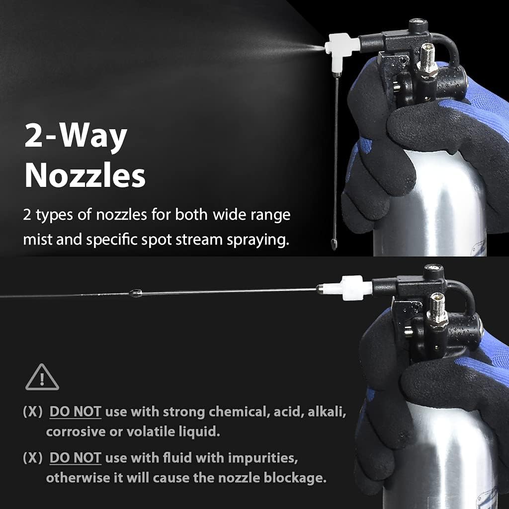 FIRSTINFO Upgraded Aerosol Refillable Spray Can, Stainless Steel Pneumatic Manual Compressed Air Fluid Refillable Bottle 2-Way Nozzle with Jet Straight Stream and Wide Mist Spray : Automotive