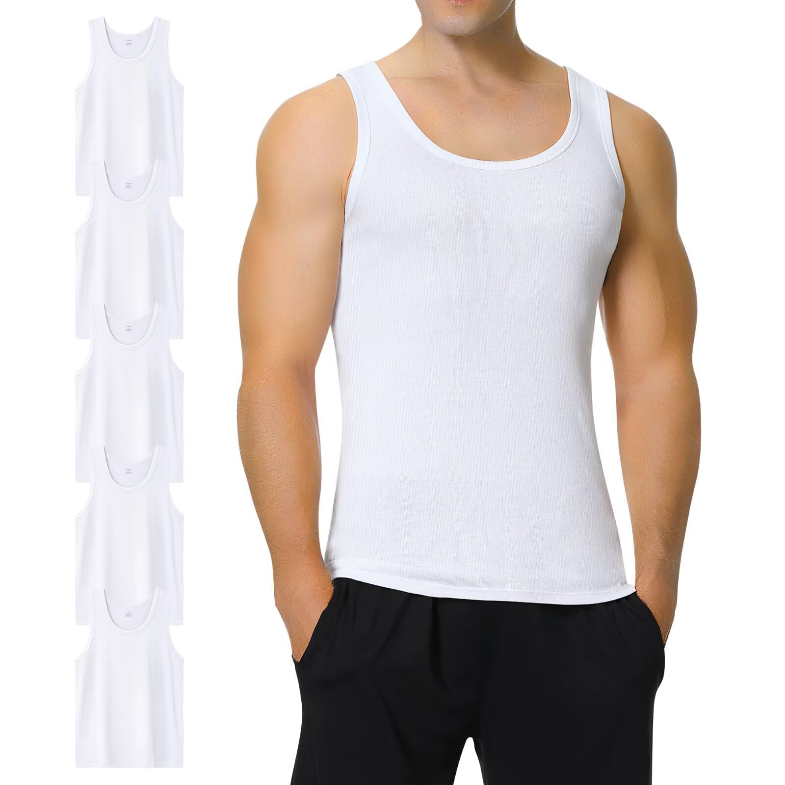 IceReco Canottiera Uomo 100% Cotone (Pacco da 5) Canotta Uomo Palestra Running Sportive Canottiere, Bianco Nero Grigio Marino Oliva, S-5XL