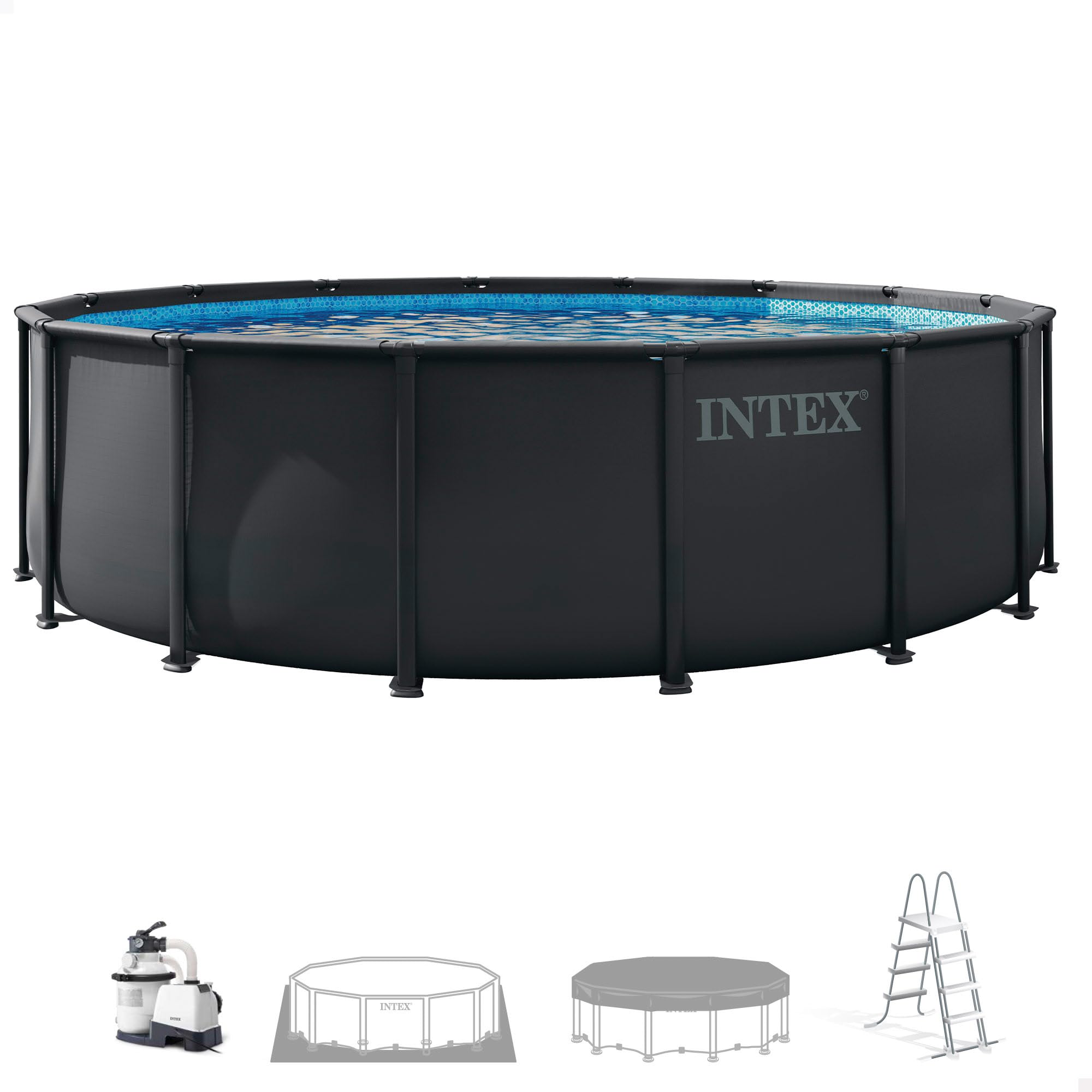 Intex - Piscina Desmontable, Ultra XTR, Gris Oscuro, D488x122 cm, Capacidad para 19.156 litros, Escalera, Tapiz, Cobertor, Estructura metálica, Montaje 45 Minutos, Conexiones Ø38 mm (56089)