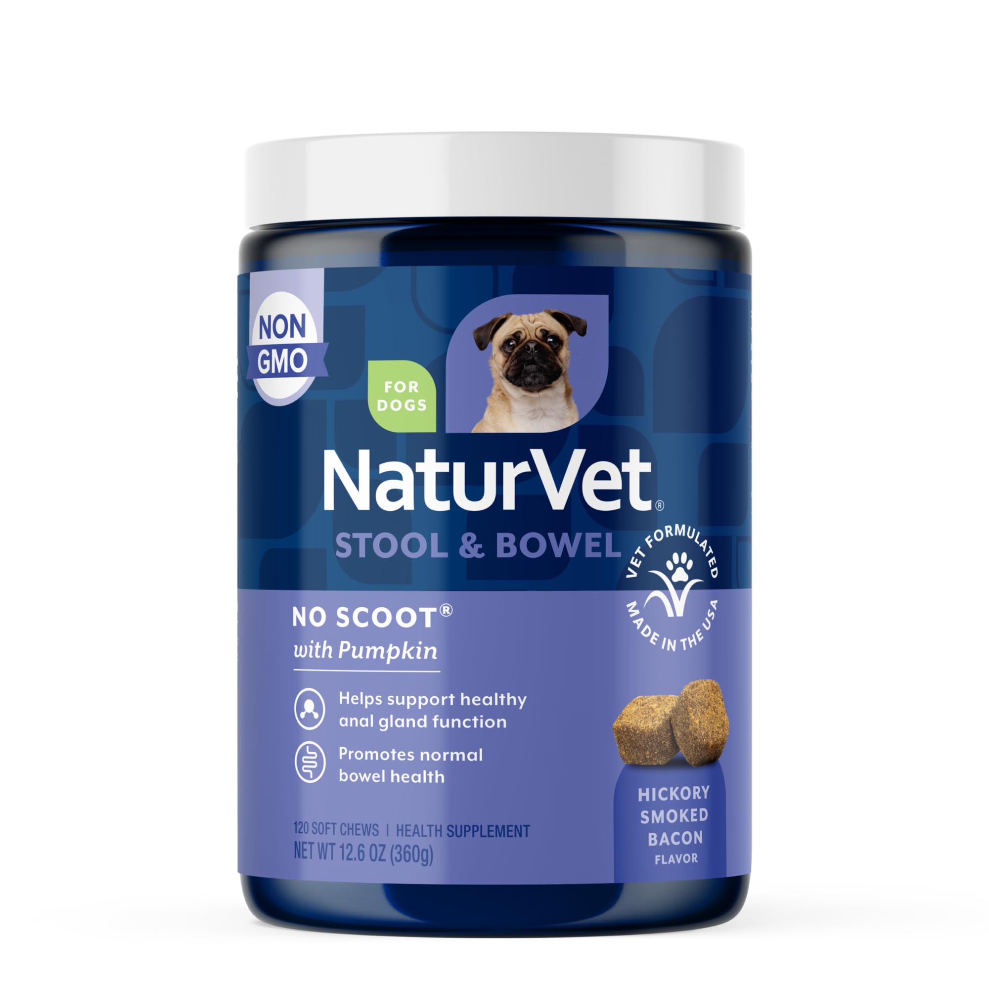 NaturVet - No Scoot for Dogs - 120 Soft Chews - Plus Pumpkin - Supports Healthy Anal Gland & Bowel Function - Enhanced with Beet Pulp & Psyllium Husk
